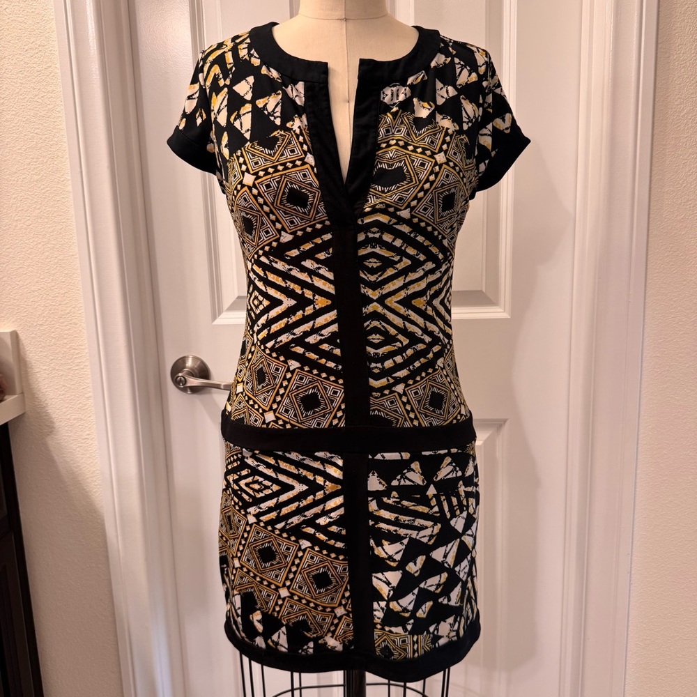 BCBGMaxAzria Black and Yellow Patterned Mini Dress XS